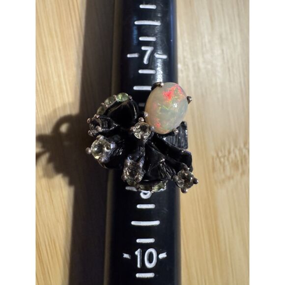 Citrine Opal Rhodium Plated Black Ring Size 8.5 - Picture 3 of 5